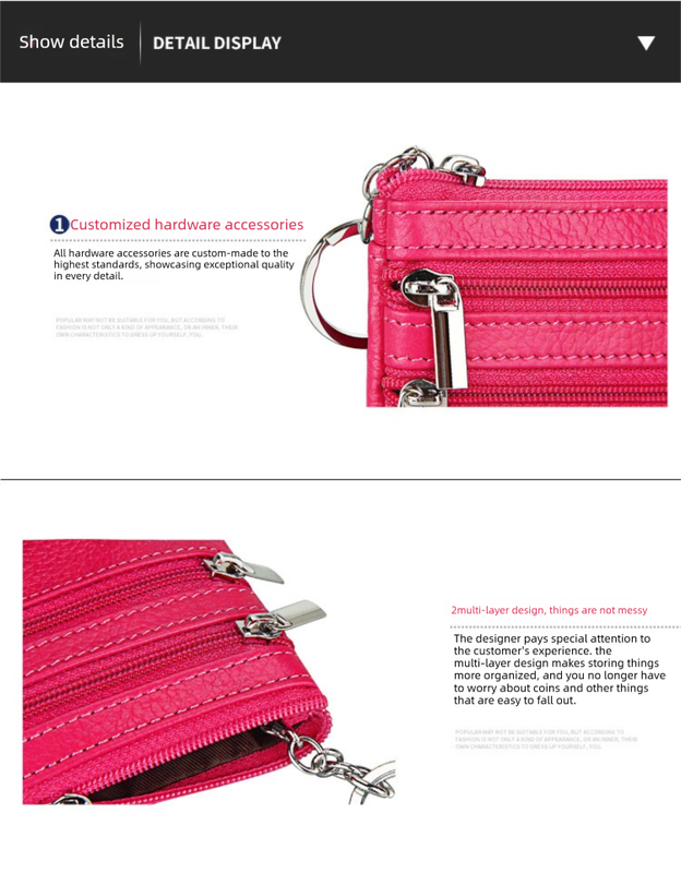 Genuine Leather Coin Purse Mini Wallet with Triple Zipper Pockets Key Ring Holder Pouch for Cash & Cards - Rose gold — image 4
