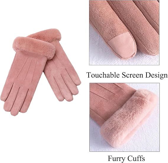 Women Winter Warm Touchscreen Gloves Thermal Fleece Lined Mittens Outdoor Suede Gloves — image 4