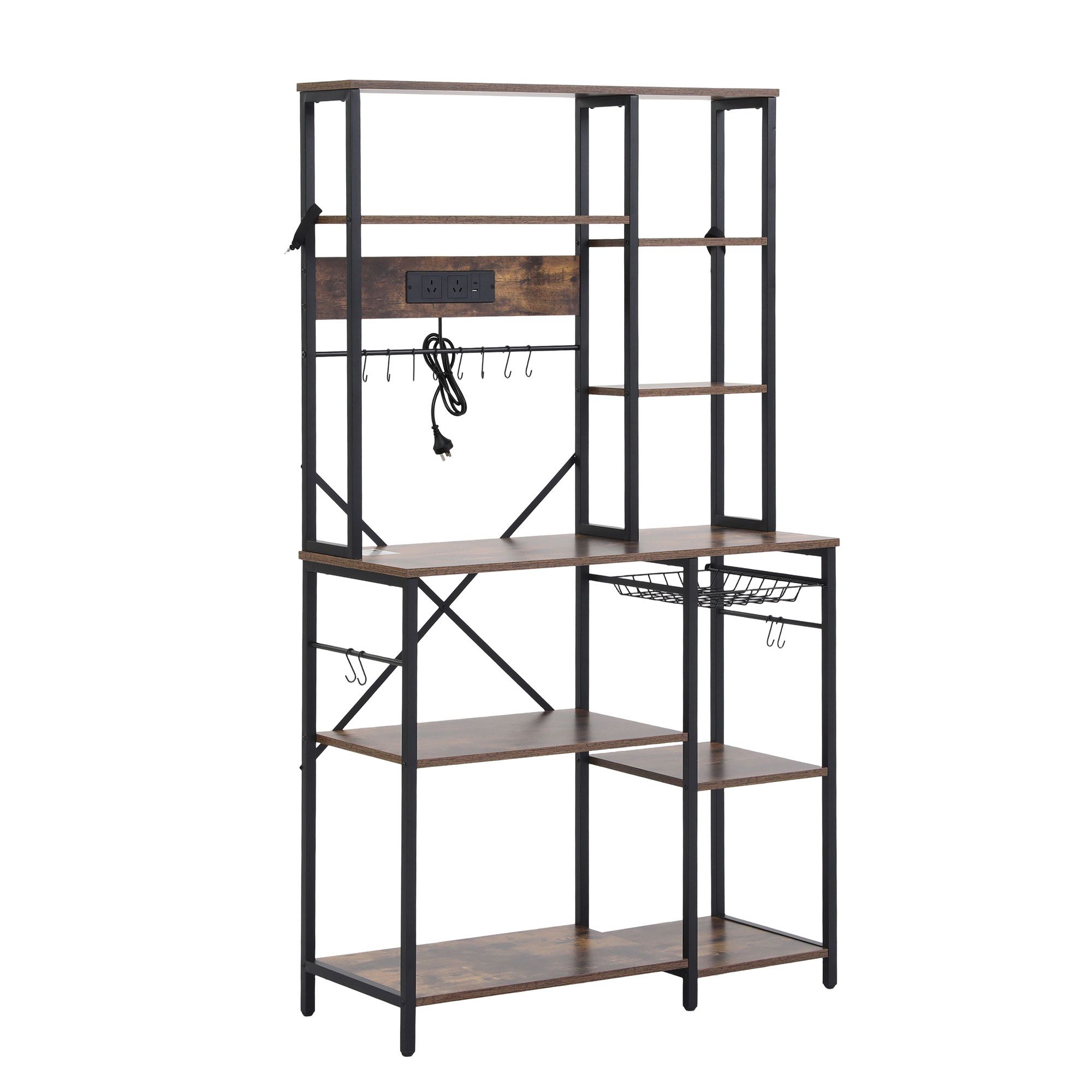 Artiss Kitchen Rack with Power Outlets Hooks 96CMX170CM Microwave Storage Shelf — image 4