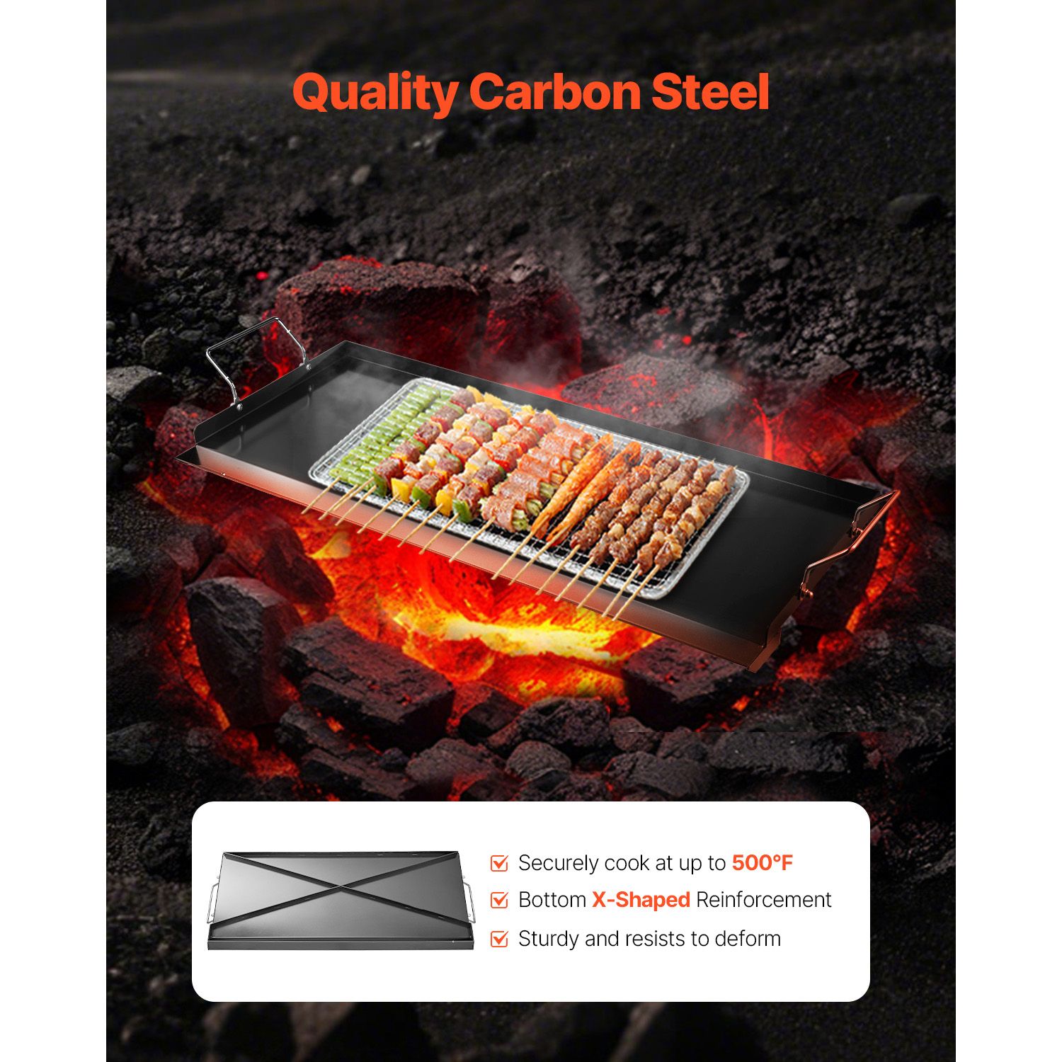 Carbon Steel Griddle, 32 × 14 inch Universal Flat Top Rectangular Plate, Gas Grill Griddle for BBQ Grill, Teppanyaki, Portable Family Cookware with Handle, for — image 2