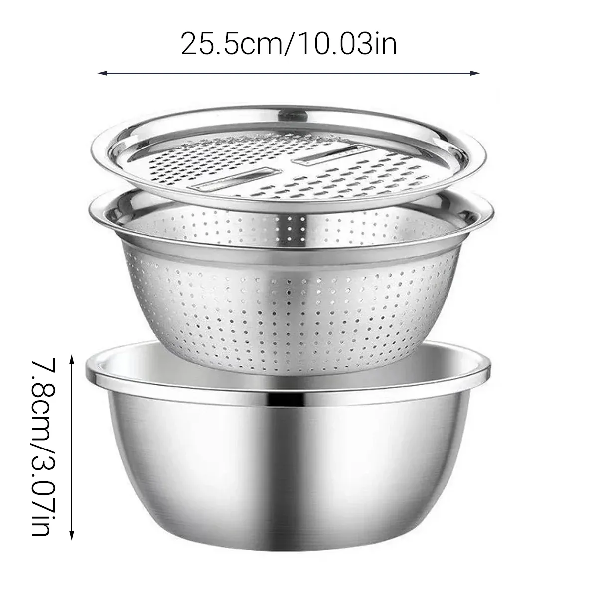 Multifunctional 201 Stainless Steel Basin 3 in 1 Colanders Basin Mixing Bowl Set โ image 3