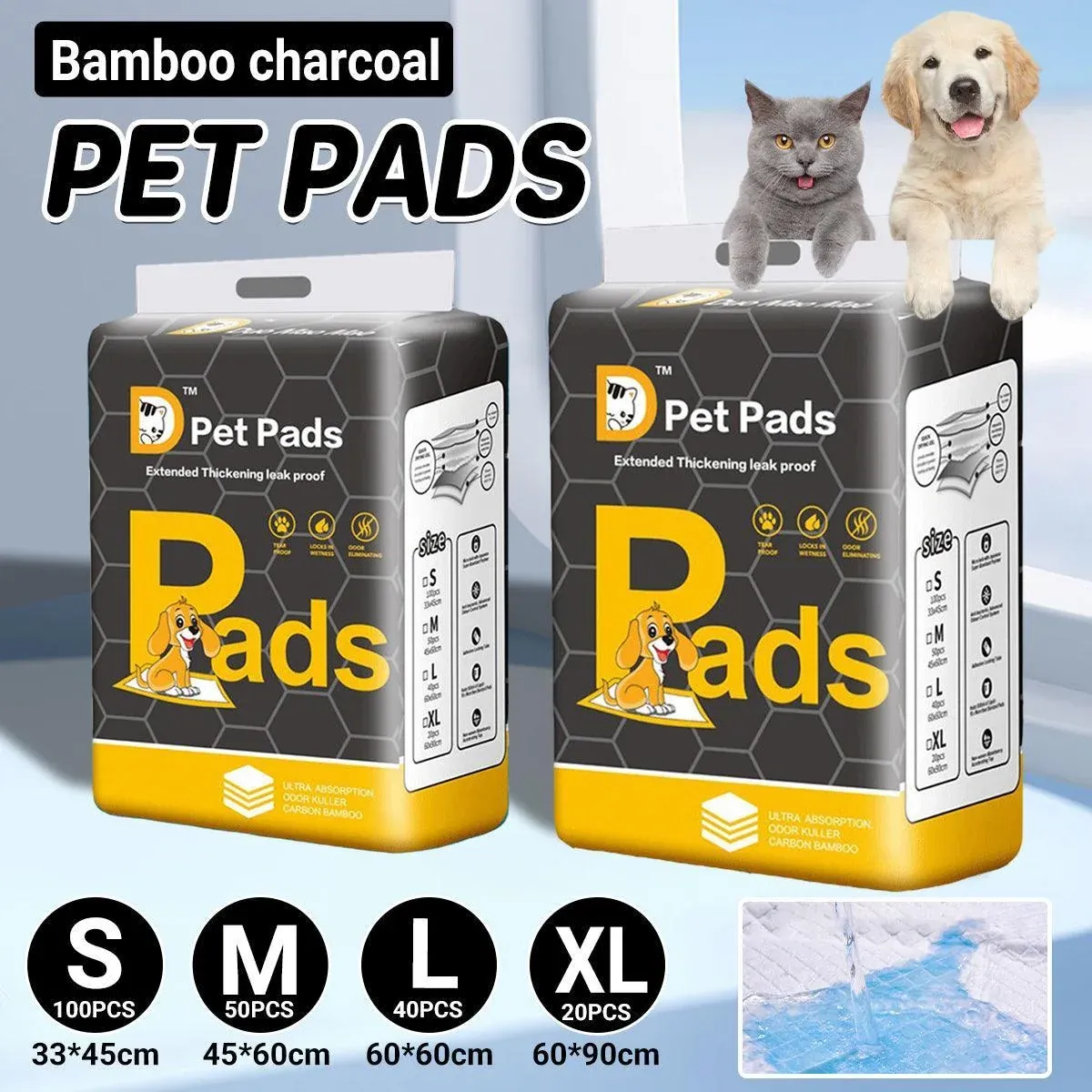 Bamboo Charcoal Deodorant Pet Pads Wholesale for Dogs Cats Fragrant - S-100PCS 33*45cm โ image 2