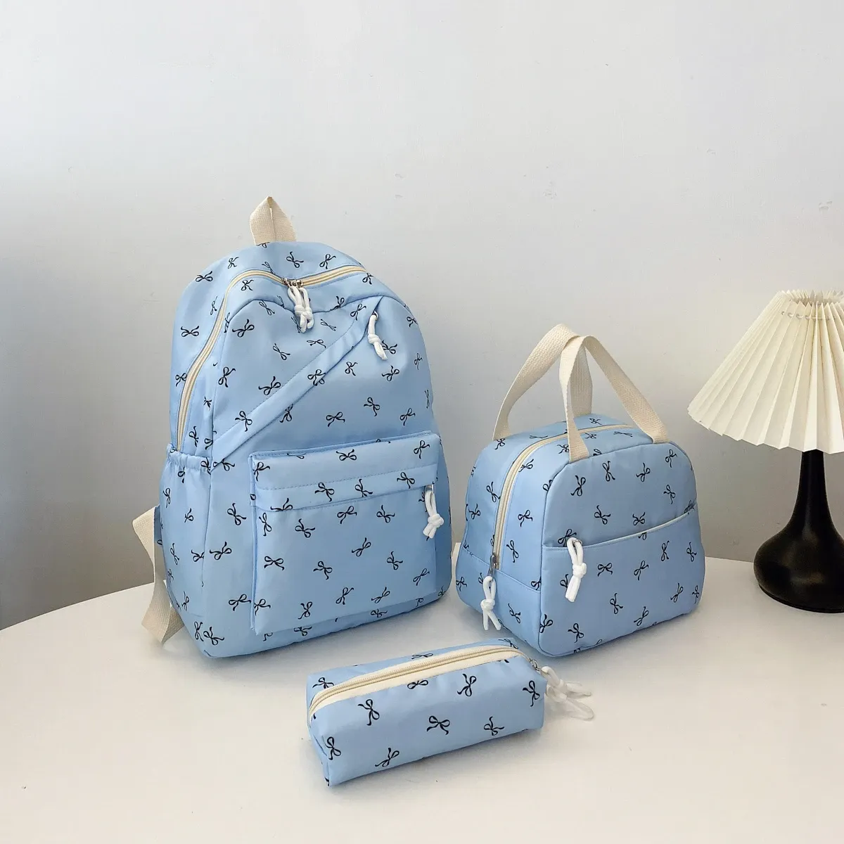Sweet Bowknot 3-Piece Backpack Set! Large Capacity & Ergonomic Support, Splakpsh-Resistant, Bacack+Tote+Pencil Case, Perfect Gift for School / white — image 6