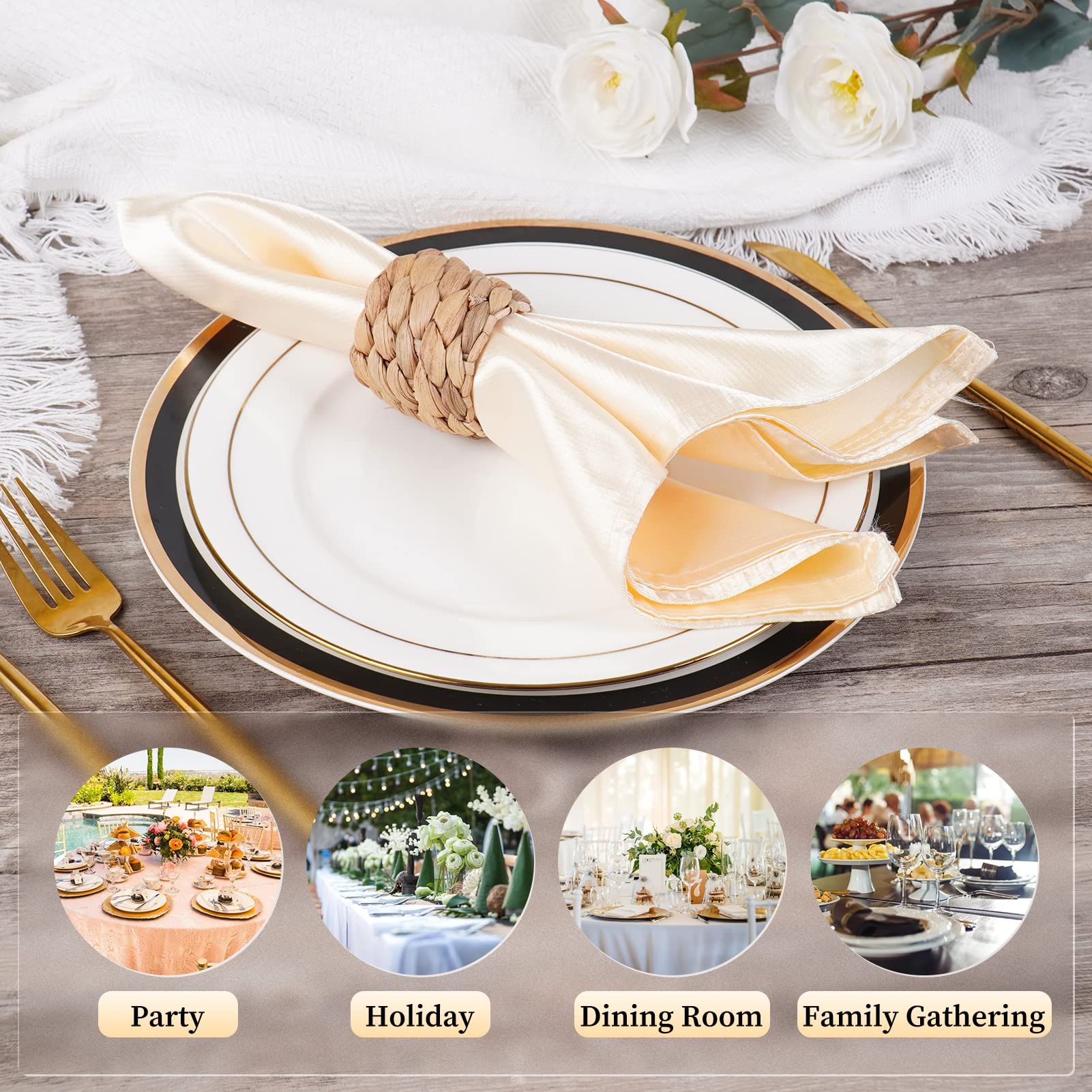 Rings Set of 12, Farmhouse Napkin Rings Table Decor Handmade by Natural Water Hyacinth, Fall Rustic Napkin Rings for Thanksgiving — image 3