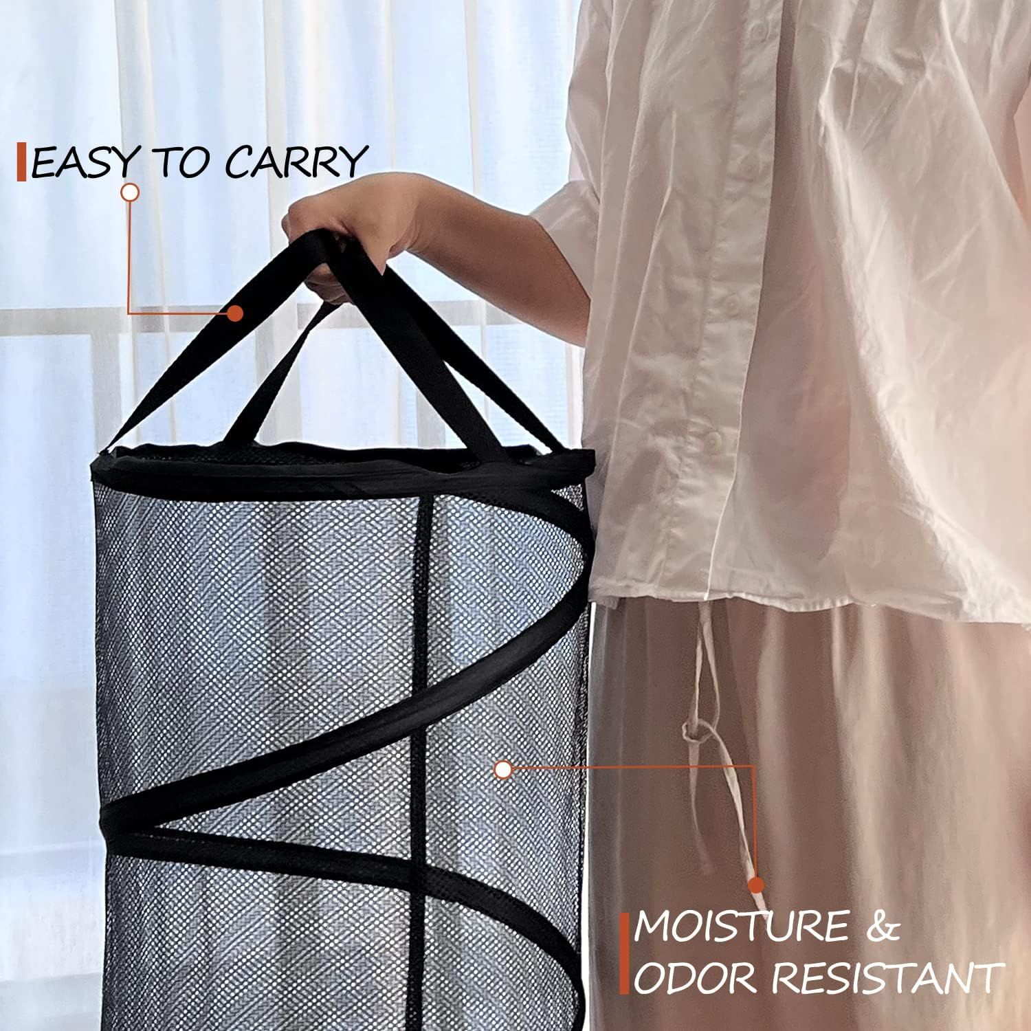 Collapsible Laundry Basket Foldable Mesh Pop Up Hamper with Handles for Laundry Room, Bathroom, Kids Room, College Dorm, Travel, Storage Organizer Black — image 4