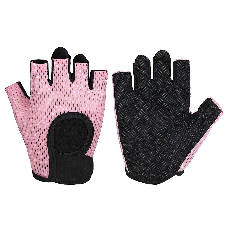 MKAS Men Women Half Finger Cycling Gloves Polyester Pink Foundation 1-2040 L
