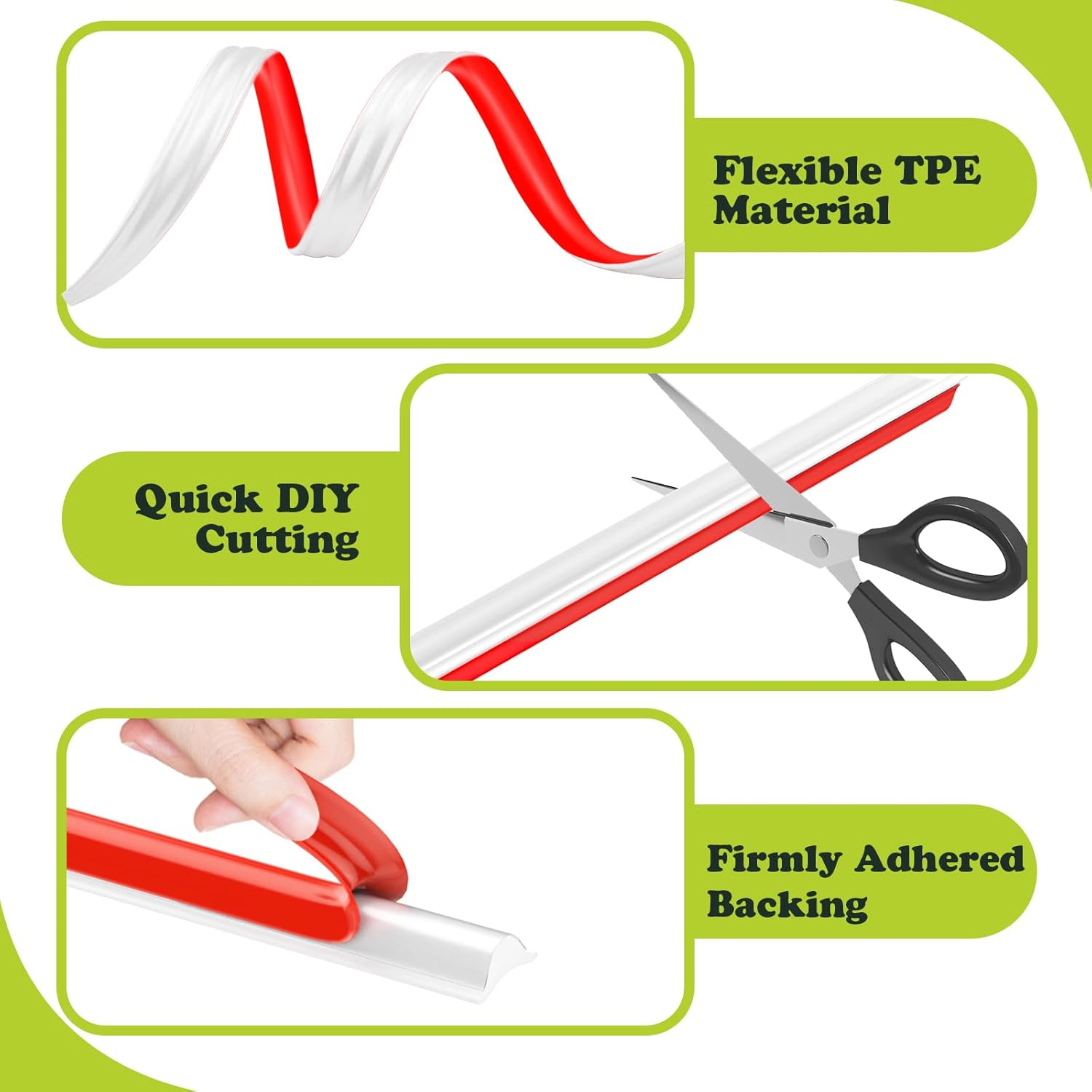 TPE Flexible Molding Trim, 6M Peel and Stick Moulding, Self-Adhesive Caulk Strip Quarter Round Trim,Baseboard Trim for Wall Corner Deco, Ceiling, Backsplash — image 3