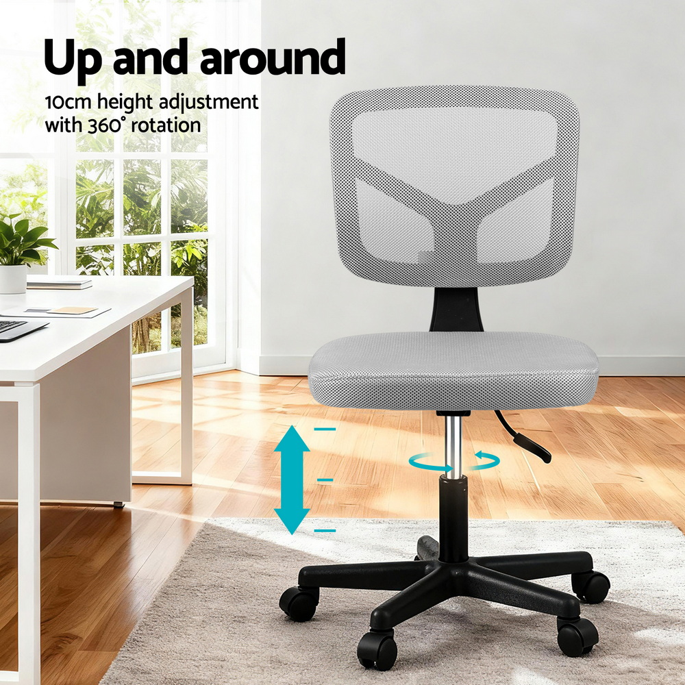 Artiss Armless Office Chair with Wheels, Ergonomic 360° Swivel Home Office Desk Chair, Height Adjustable Computer Task Chair with Fabric Back and Seat for — image 4