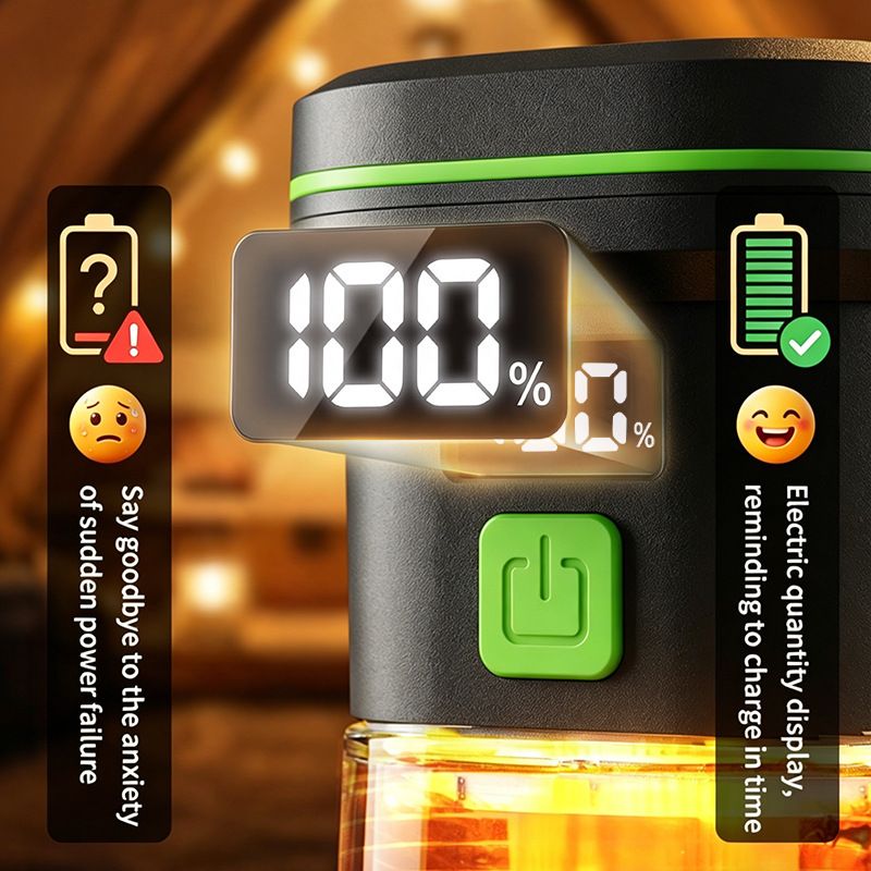 2PCS LY27 Black and Green Compact LED Camping Lantern with Spotlight and Ambient Light, USB-C Rechargeable Outdoor Emergency Tent Light - Digital Battery โ image 4