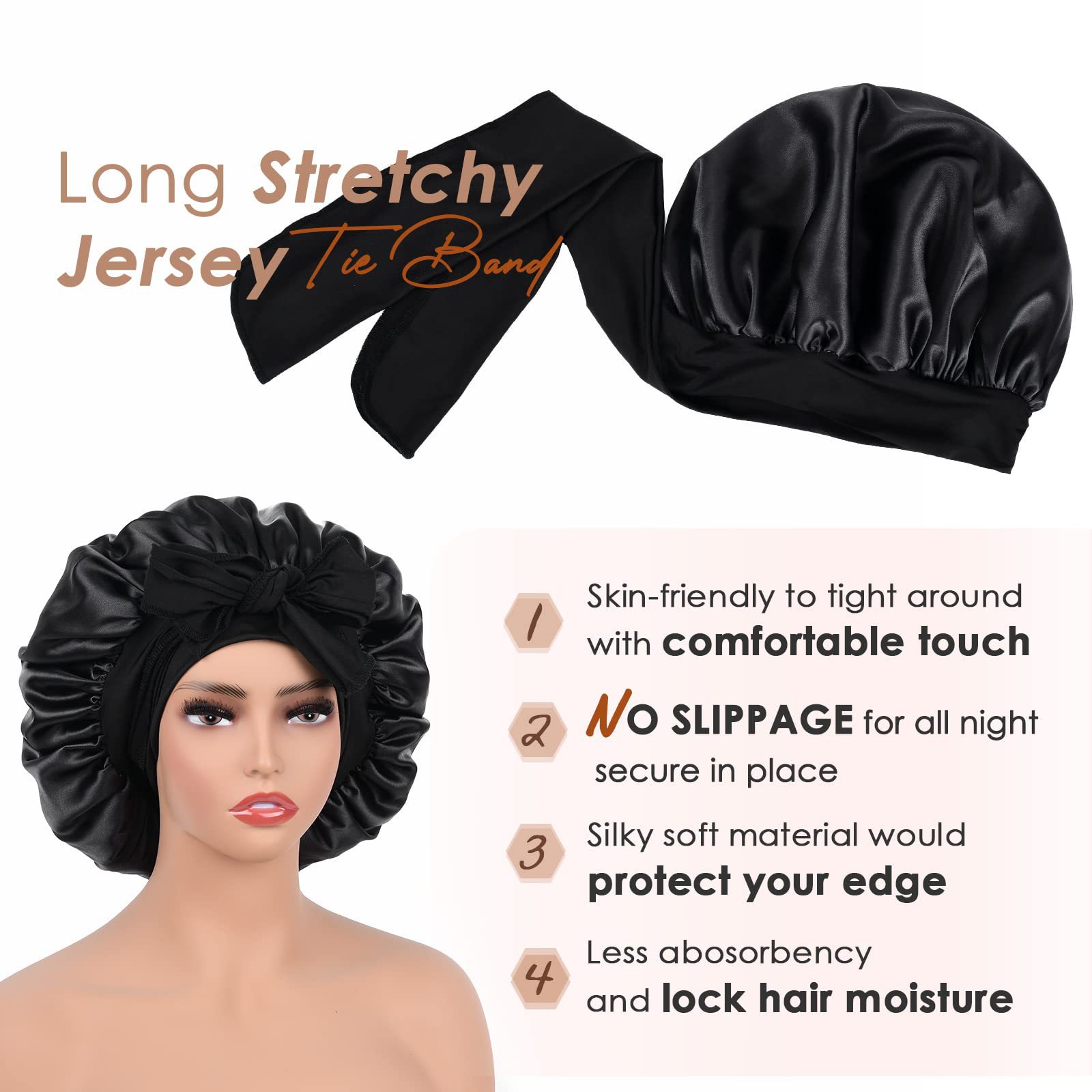 Pink Luxury Double Layer Satin Bonnet with Bow Tie - Large Hair Protection Sleep Cap for All Hair Types โ image 3