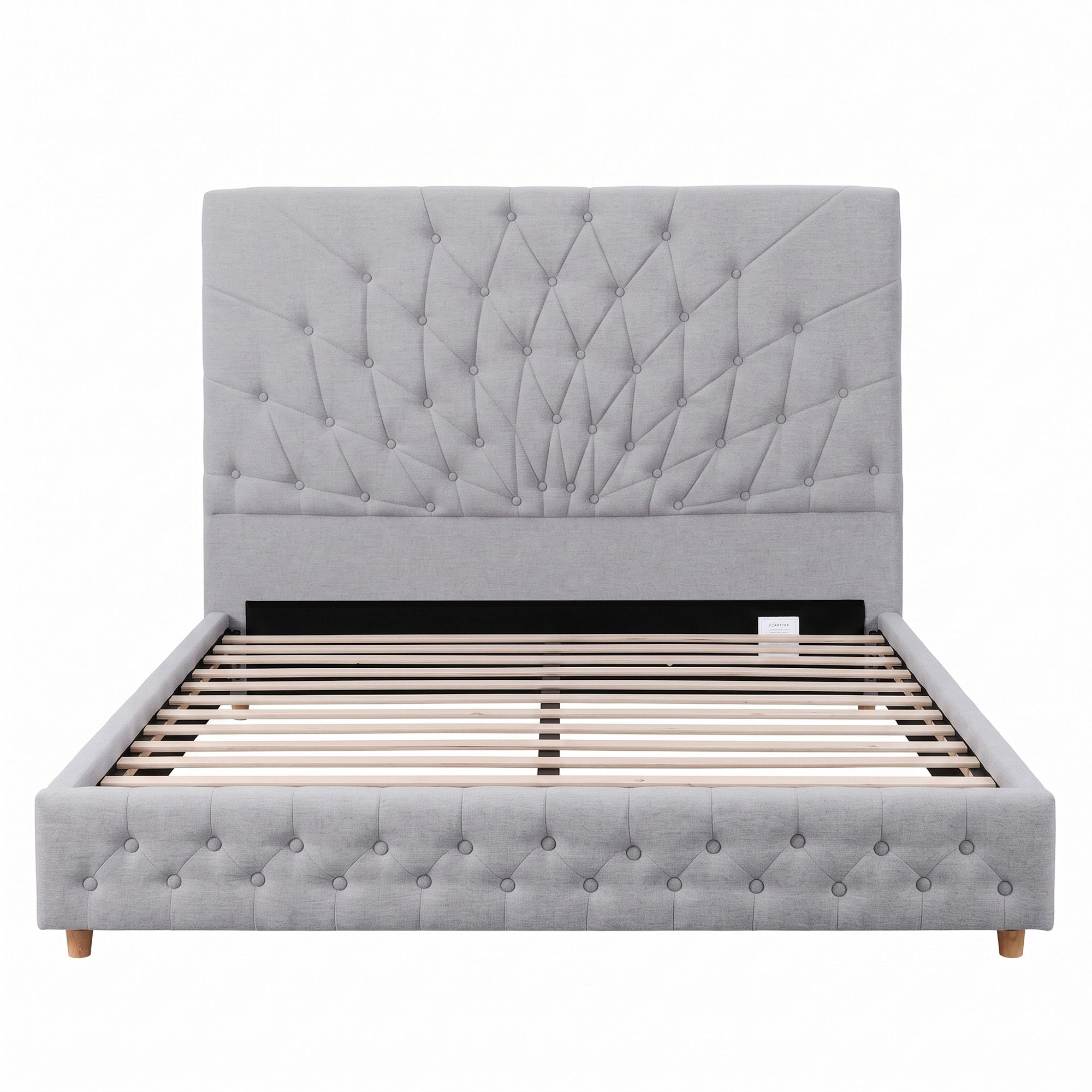 Artiss Queen Bed Frame with Tufted Headboard and Plywood Slats Grey — image 4