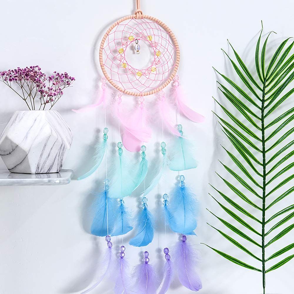 Colorful Dream Catchers, Handmade Feather Native American Circular Net for Kids Boys Girls Bedroom Wall Hanging Decoration — image 5