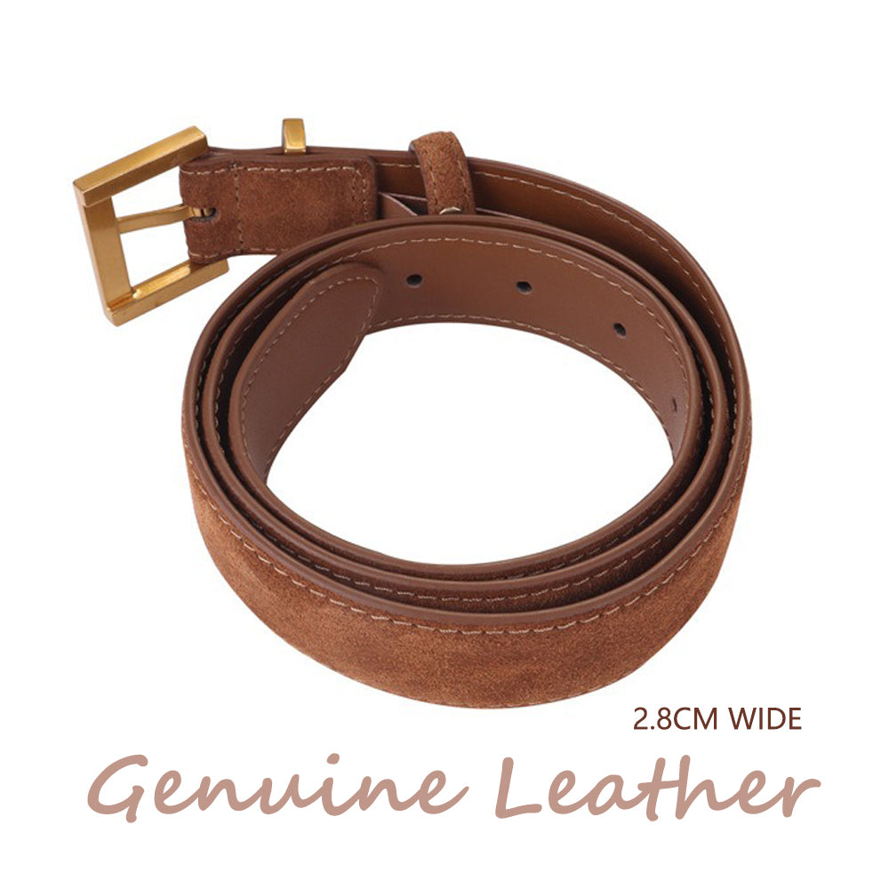 Women's Genuine Suede Leather Belt Classic Pin Buckle Cowhide Belts (Caramel) — image 5