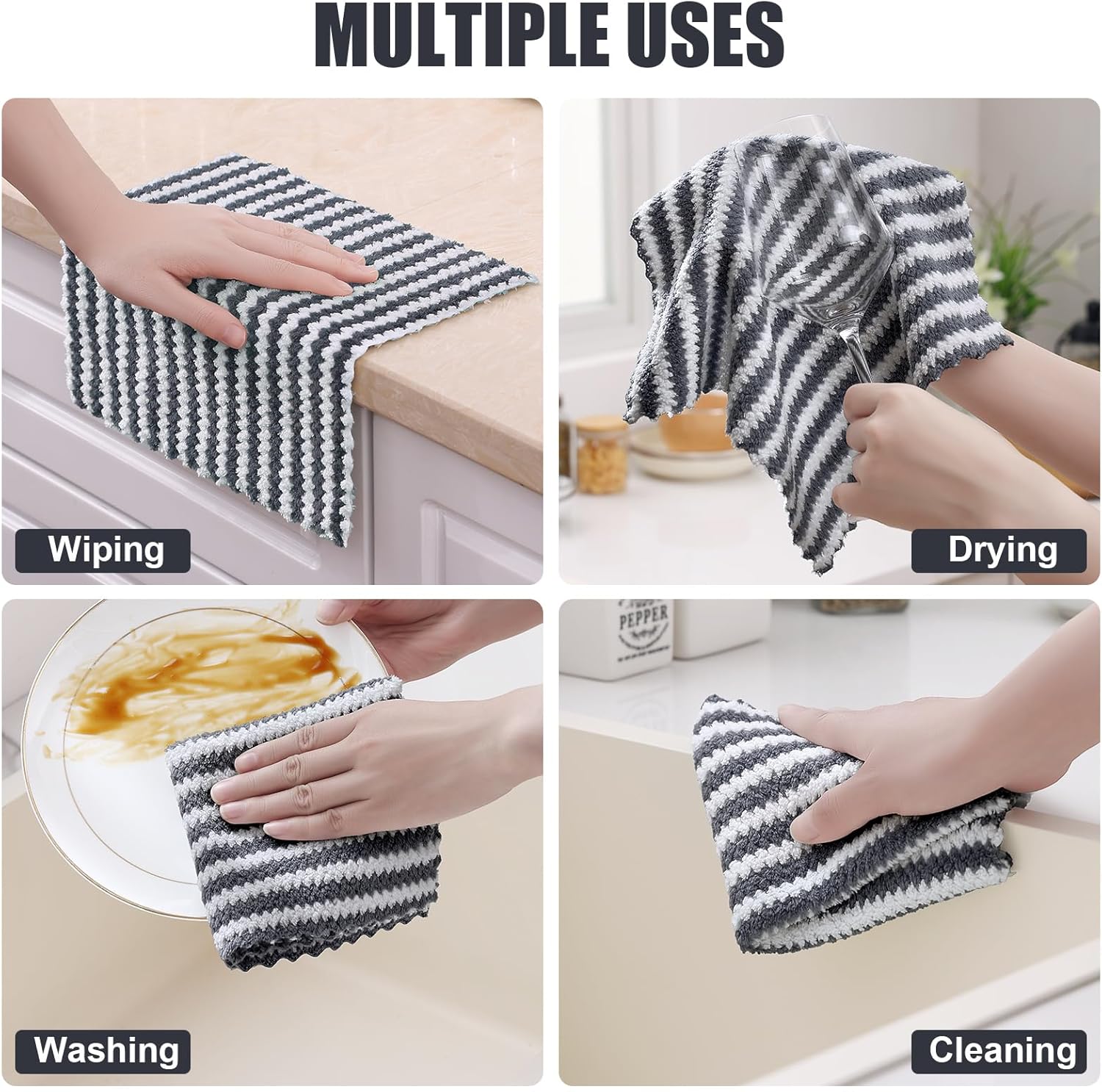 Homaxy 12 Pack Kitchen Dish Cloths(10 x 10 inches, Dark Grey), Ultra Soft and Absorbent Dish Towels and 100% Cotton Kitchen Towels and Dishcloths Set(12 x 12 & β image 6