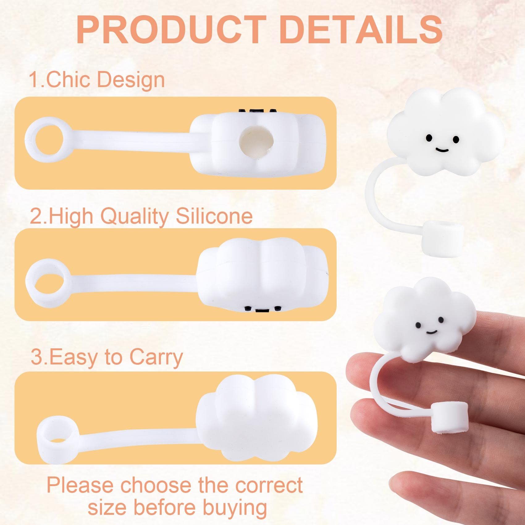 6Pcs Silicone Straw Cover Cap Reusable Cloud Cartoon Pattern Drinking Straw Cap Plugs Tip Cute Set Straws Plug for 8mm(0.31 Inch) — image 4