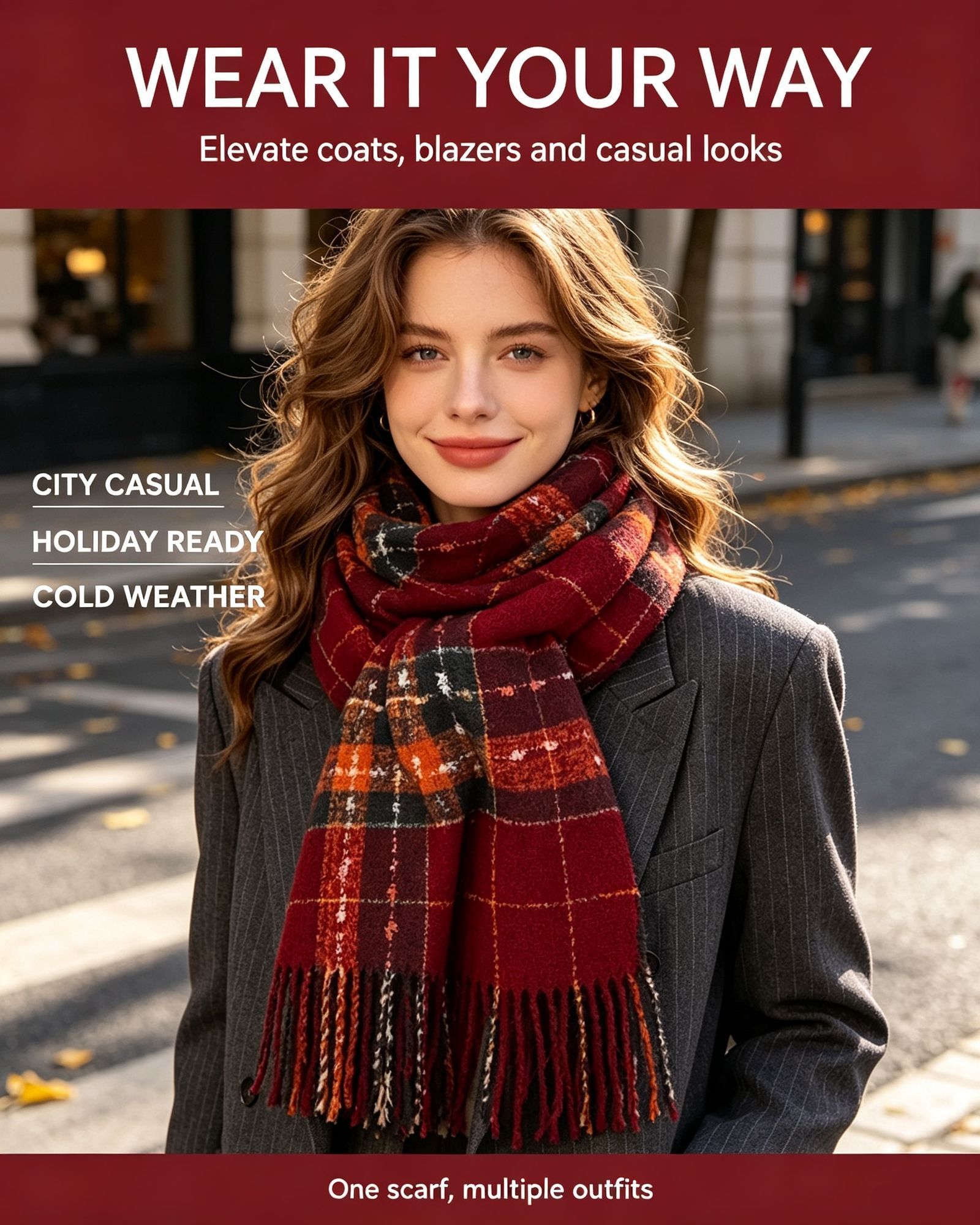 Burgundy Retro Ladies Shawl, Cozy Cashmere Touch Oversized Wrap for Outfit Vibe Boost and Holiday Gift Basket Matching ā image 2