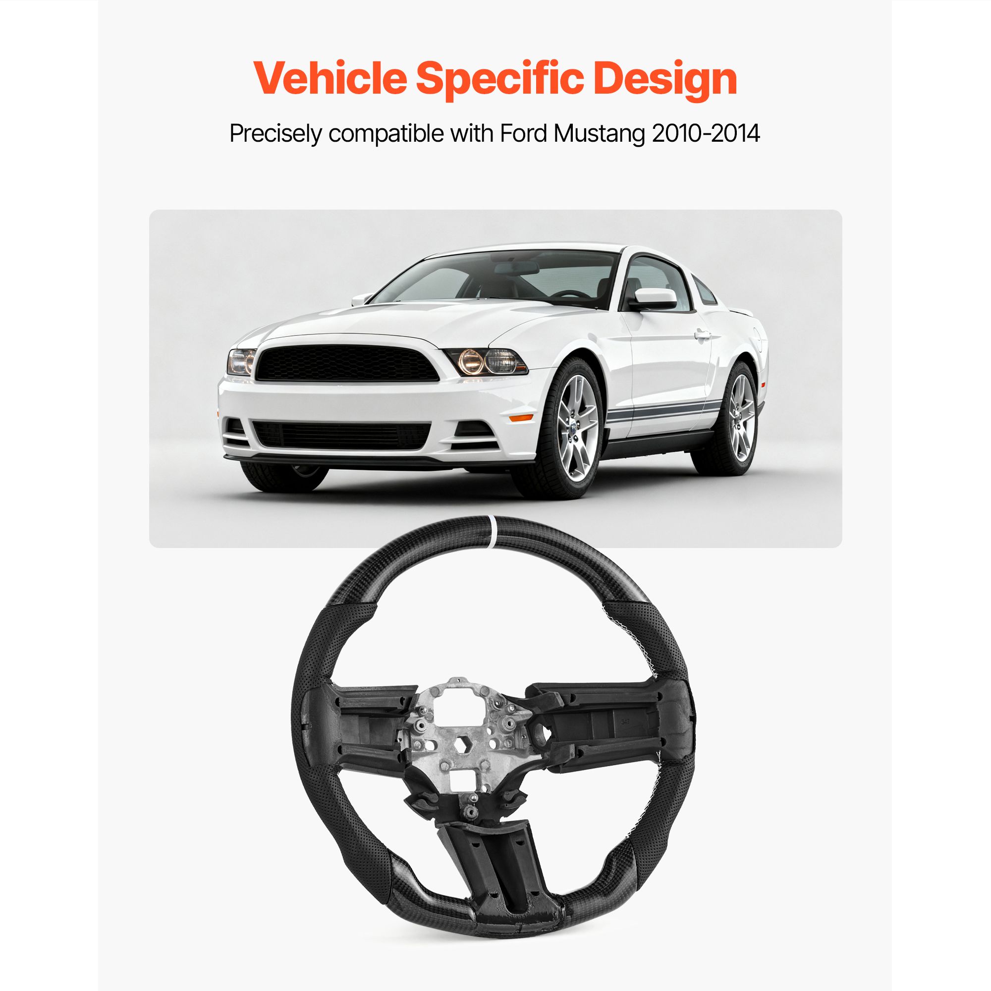Steering Wheel for 2010-2014 Ford Mustang, Carbon Fiber Steering Wheel D-Shaped Flat-Bottom, Leather Grip with Non-Slip Texture & Precise Stitching โ image 2