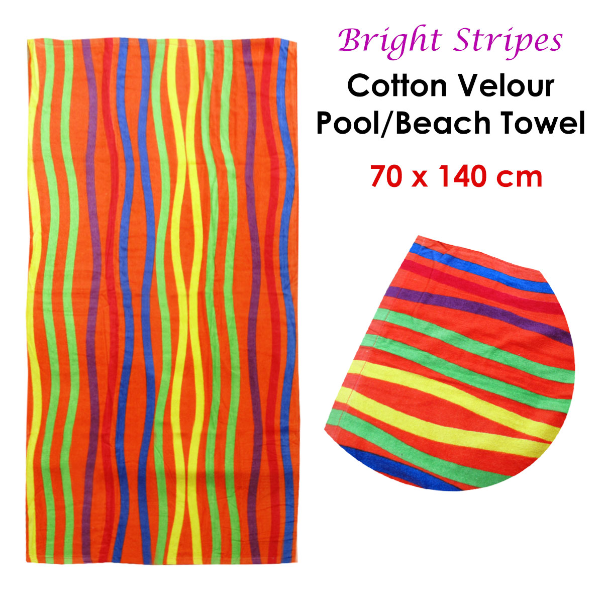 Bright Stripes Cotton Velour Printed Beach Towel — image 2