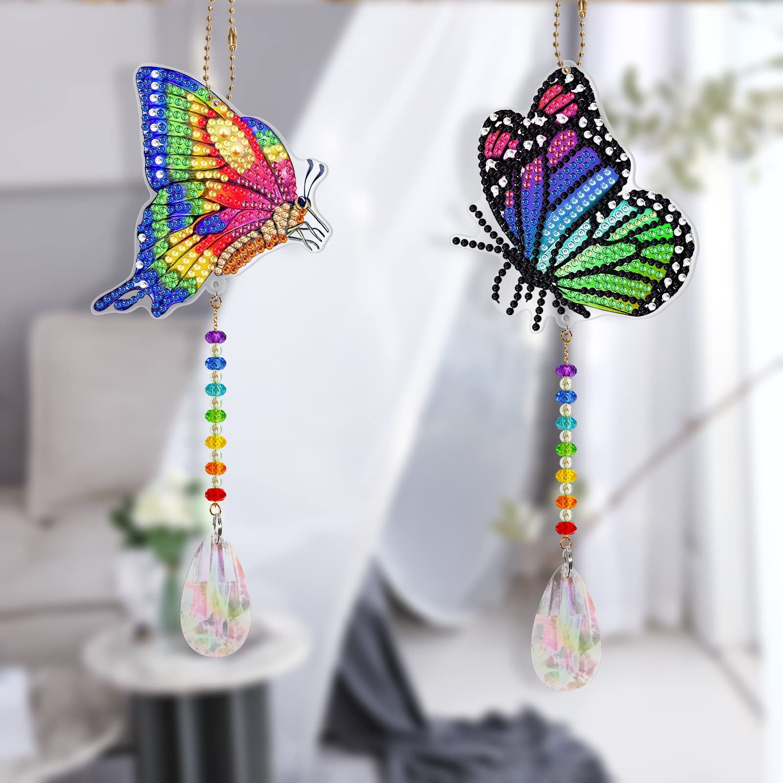 2Pcs Colorful Butterfly Diamond Painting Suncatcher Kits for Adults Crystal Butterfly Diamond Art Sun Catcher Hanging Ornament Wind — image 3