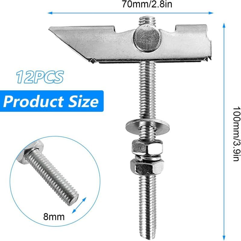 12 Pcs M8 Heavy Duty Toggle Anchors in Carbon Galvanized Steel Spring Anchors Ceiling Mounting for Hanging Heavy Objects on Drywall โ image 2