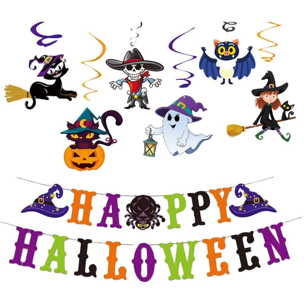 Halloween Hanging Swirl Banner Set Bat Witch Skull Spider Ghost Spiral Happy Halloween Party Decoration Kit — image 2