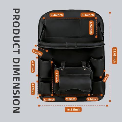 3.15"D x 17.7"W x 25.2"H Universal Premium Leather Foldable Car Backseat Organizer with Table Tray, Car Seat Back Protector with Garbage Bag Touch — image 4