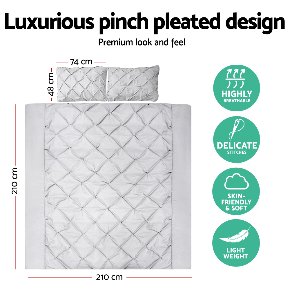 Giselle Bedding Quilt Cover Set Diamond Pinch Grey Queen โ image 2