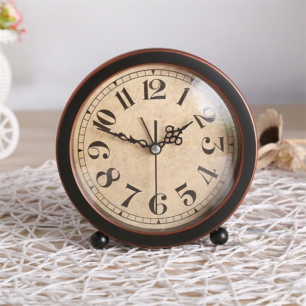 Style Retro Silent Desk Alarm Clock Non-Ticking Whisper Battery Operated, HD Glass Face, Easy to Read for Indoor Decor（Black 2） — image 2
