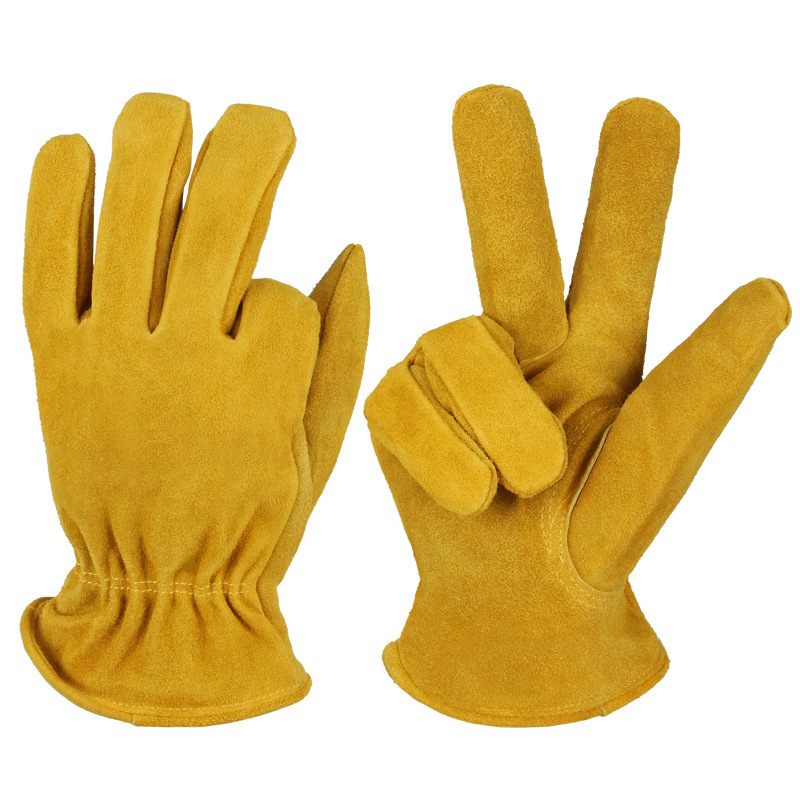 M Yellow Durable Cowhide Work Gloves - Insulated Windproof Anti-Slip for Outdoor Handling & Cycling — image 2