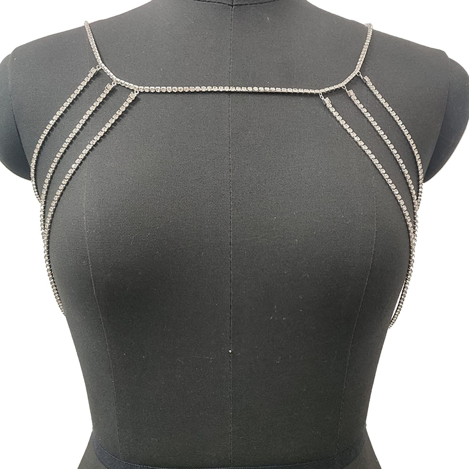Multi layer wedding rhinestone shoulder chain jewelry crystal bridal necklace sexy rhinestone body chain tassel arm chain โ image 3