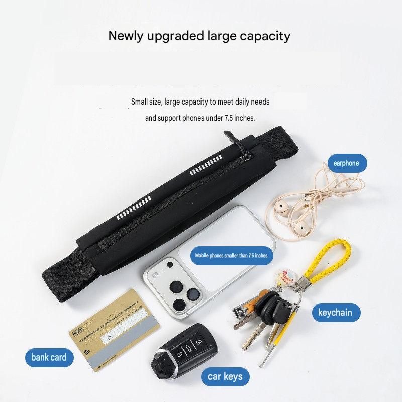 Black Running Waist Belt - High Stretch Nylon Sports Fanny Pack with Reflective Strips, Lightweight Waterproof Phone Holder for Gym, Jogging and Outdoor — image 3