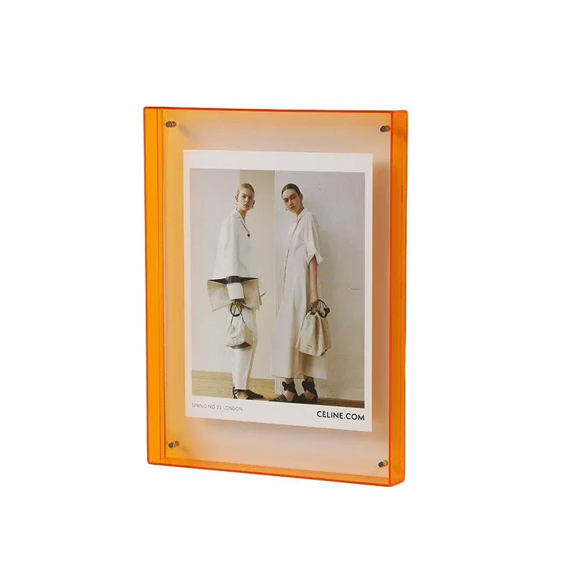 Acrylic Photo Frame Double-Sided Clear Display with Screw Mount โ 16x21cm - Orange