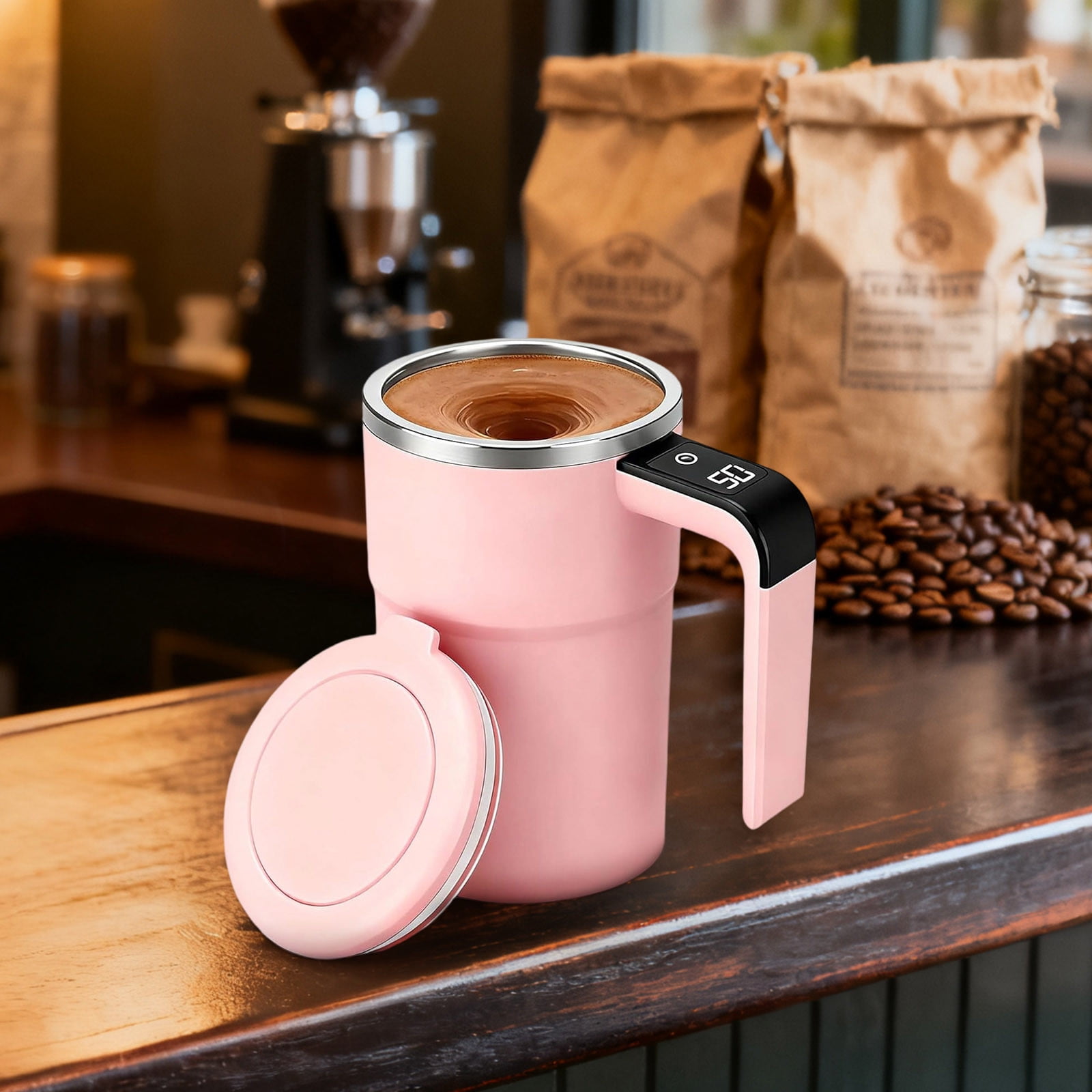 Self-Stirring Magnetic Coffee Mug with Temperature Display, Automatic Mixer for Coffee, Tea and Shakes, 304 Stainless Steel Liner, Pink — image 3
