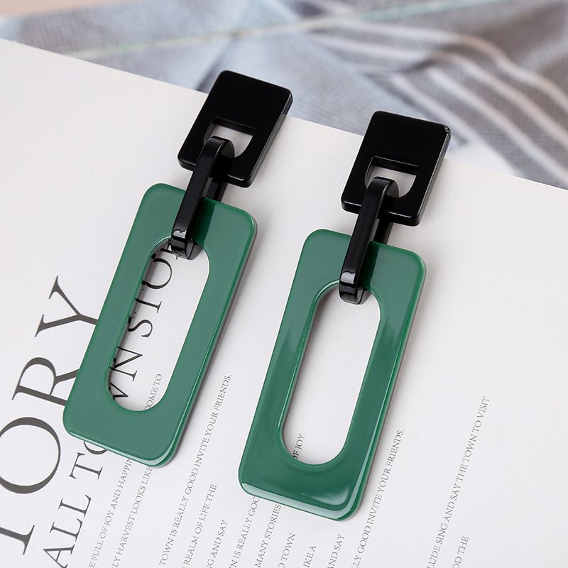 2 pairs Fashion Retro Simple Acrylic Splicing Rectangle Hollow Earrings for Women Exaggerated Statement Dangle Drop Earrings โ image 5