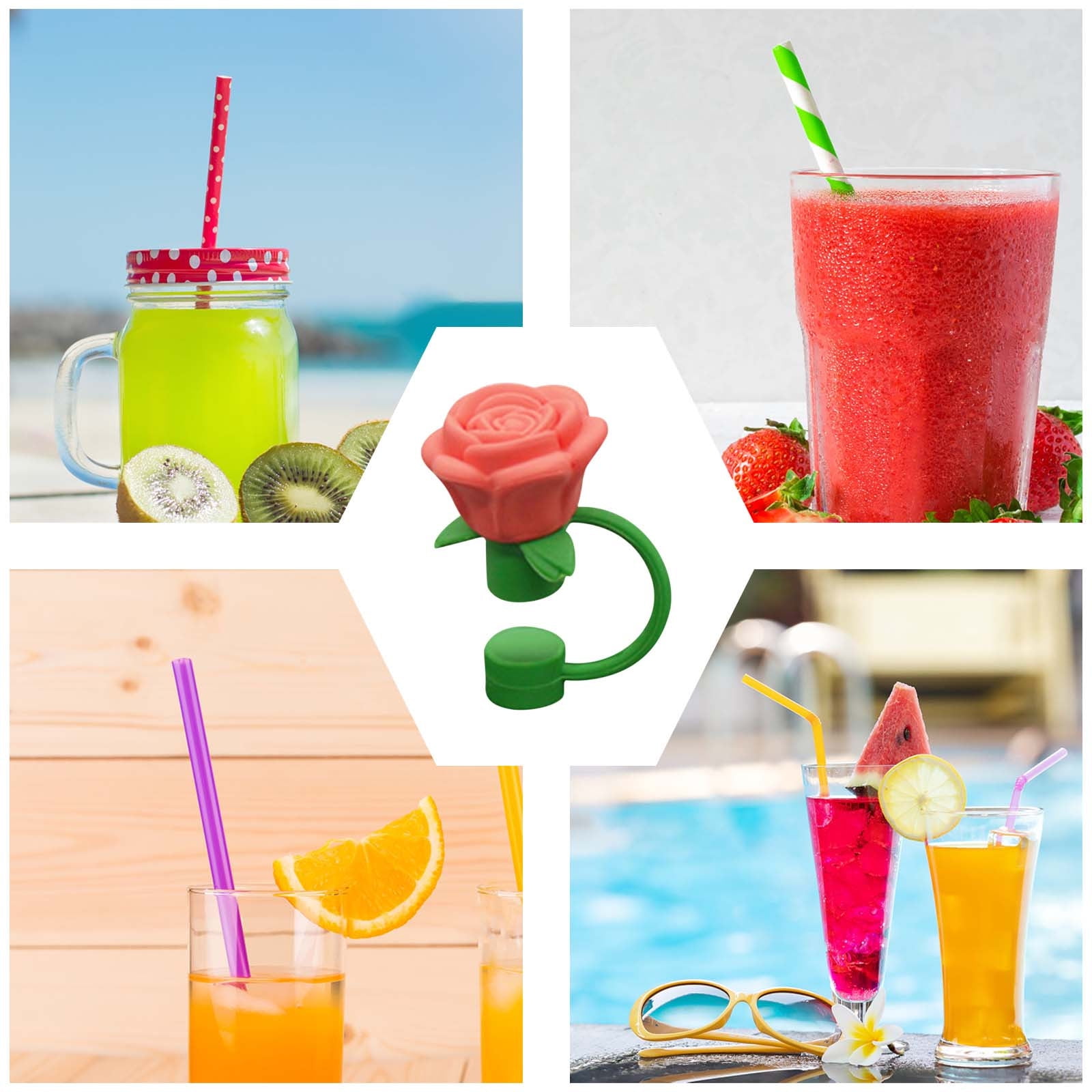 Rose Straw Toppers 10mm, Pink Flower Straw Covers Straw Tips for Tumblers Cup Accessories Tumbler Accessories Orange โ image 3