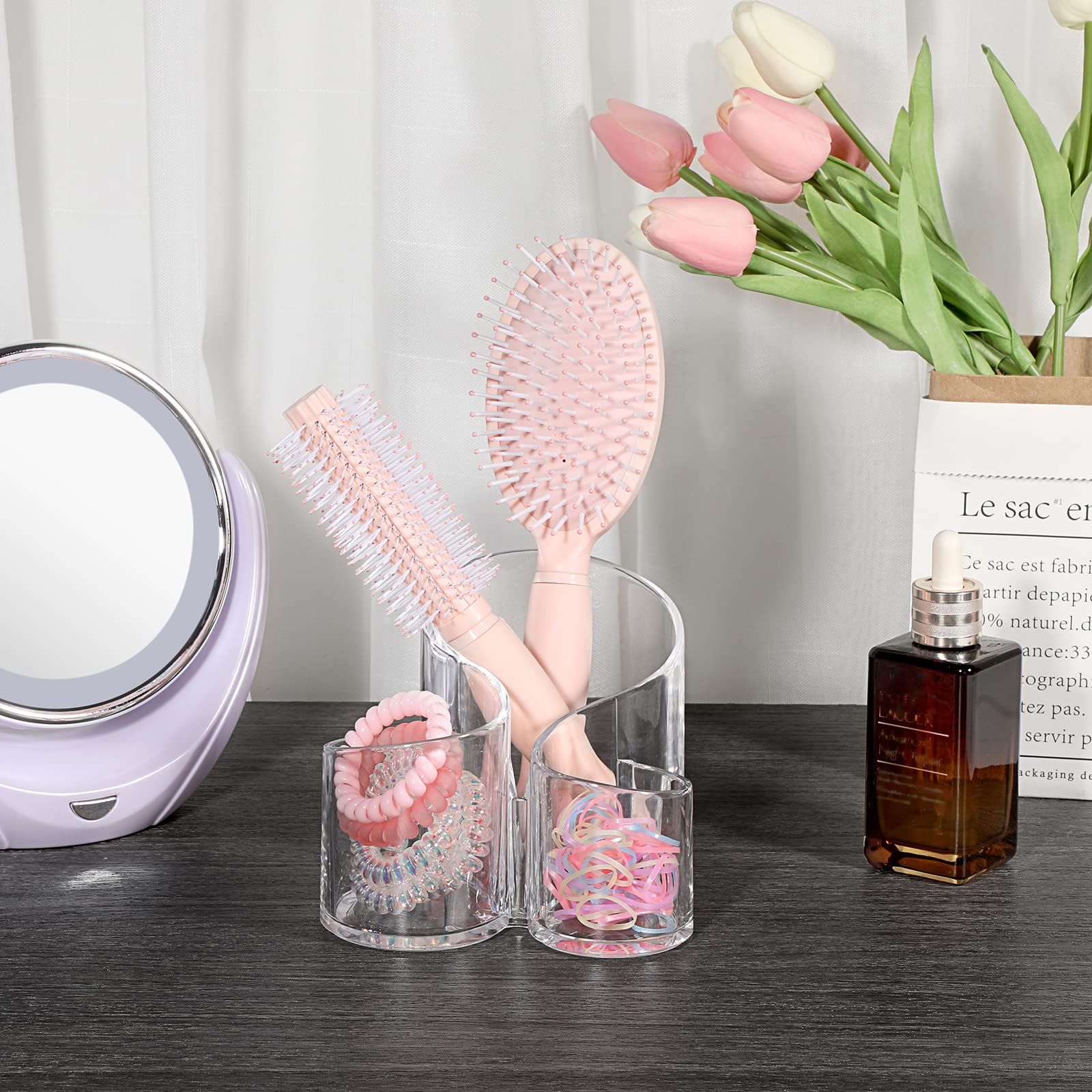Acrylic Makeup Brush Holder Clear Cosmetics Brush Organizer Remote Control Holder Office Desktop Pen/Pencil, 3 Compartment โ image 3