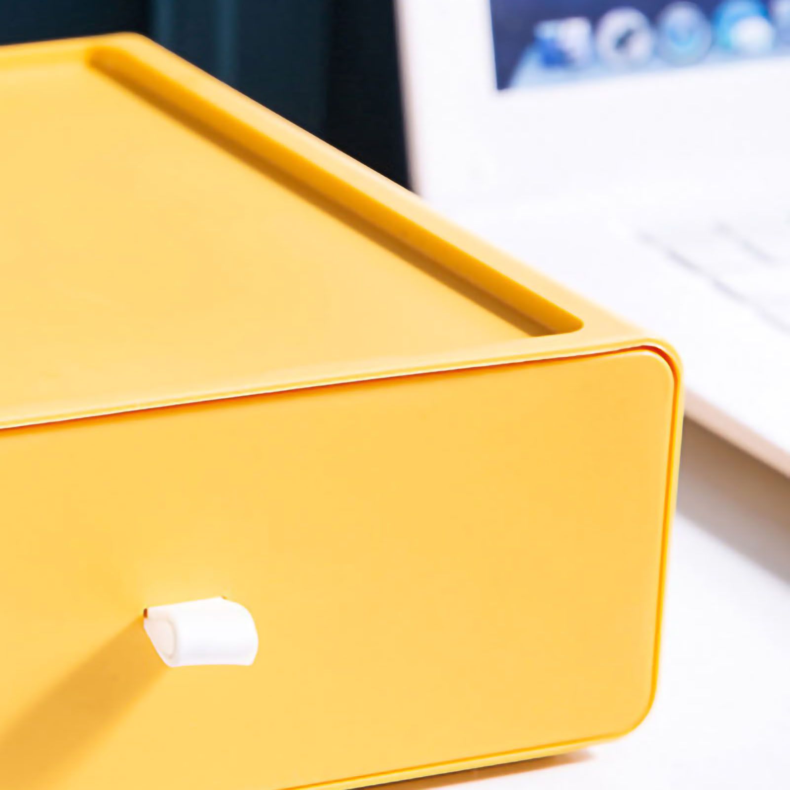 Desktop Storage Box Drawer Design Strong Load Bearing Stackable Desktop Organizer Storage Box for Stationery Yellow โ image 4