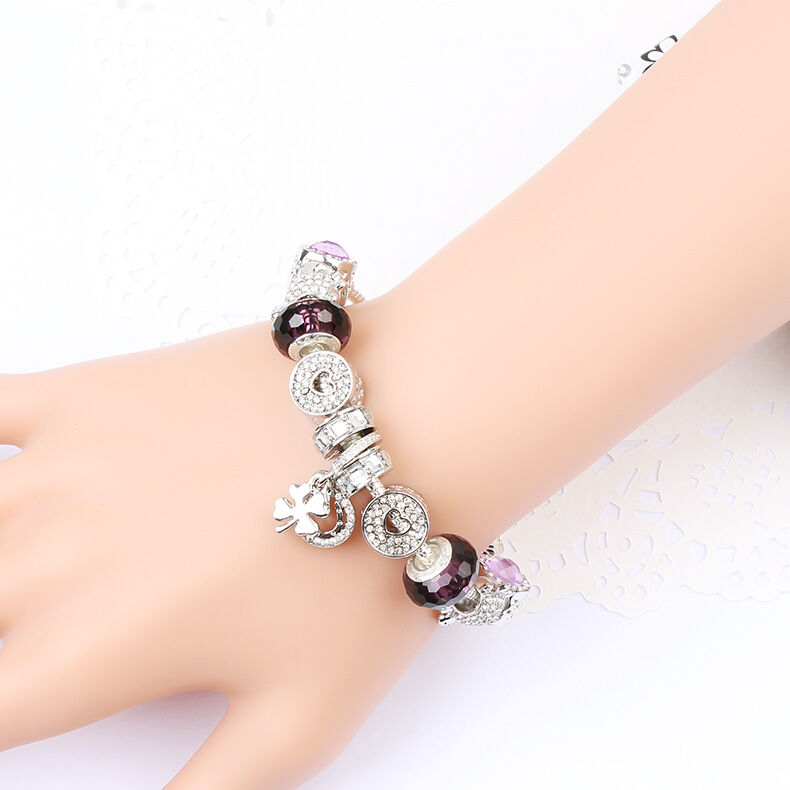 Charm Bracelet with Tortoise, Heart, Clover Pendant(Purple, 19cm) โ image 2