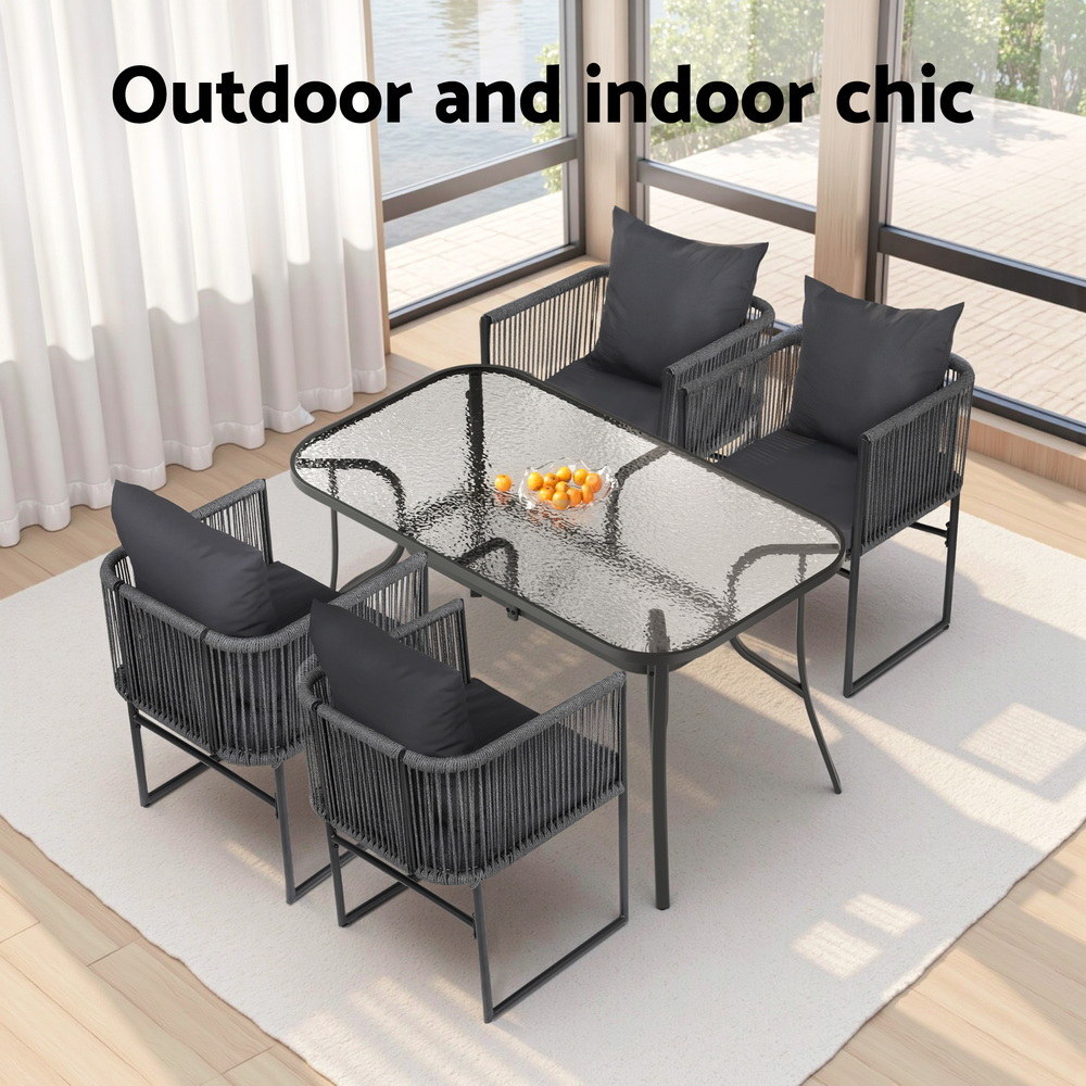 Gardeon 5PC Outdoor Dining Set Table and Chairs Patio Furniture Garden Bistro Set Black — image 6