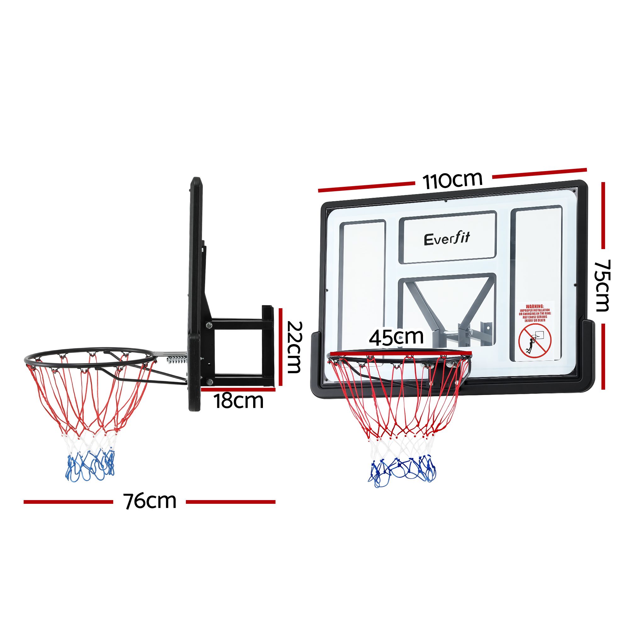 Everfit 43-Inch Wall Mount Kids Basketball Hoop Backboard Outdoor Sports โ image 3