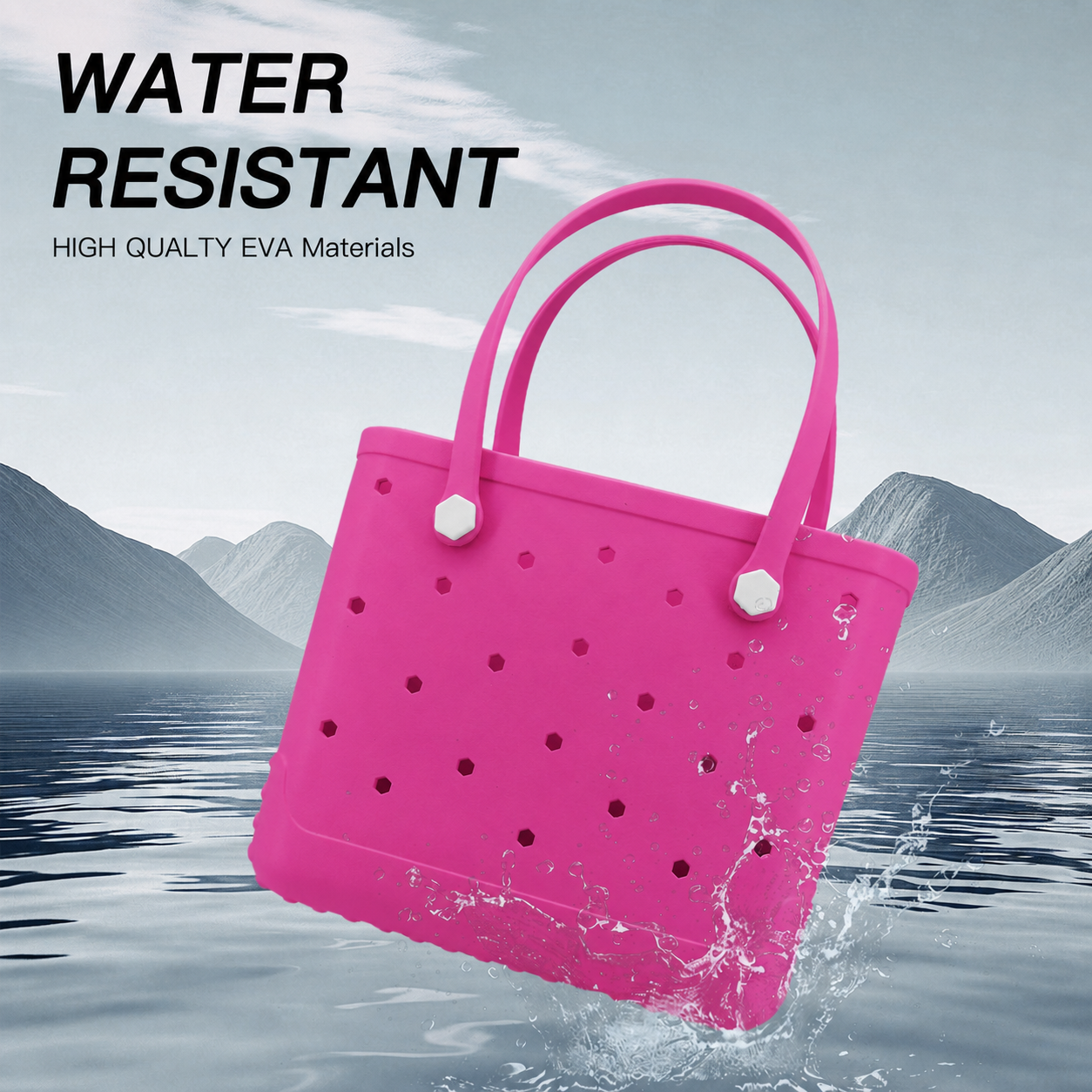 Waterproof Hexagon Mesh Beach Bag - Large Capacity Travel Storage Tote for Swimwear Towel Sunglasses - Rose Red Medium 37x32x13cm — image 3