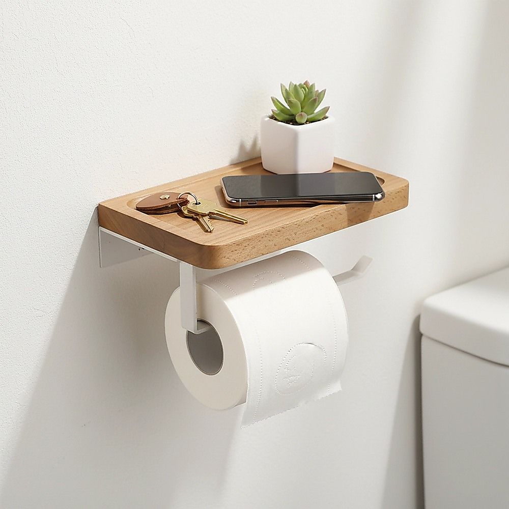 Toilet Paper Holder with Shelf Wall Mounted Bathroom Storage — image 3
