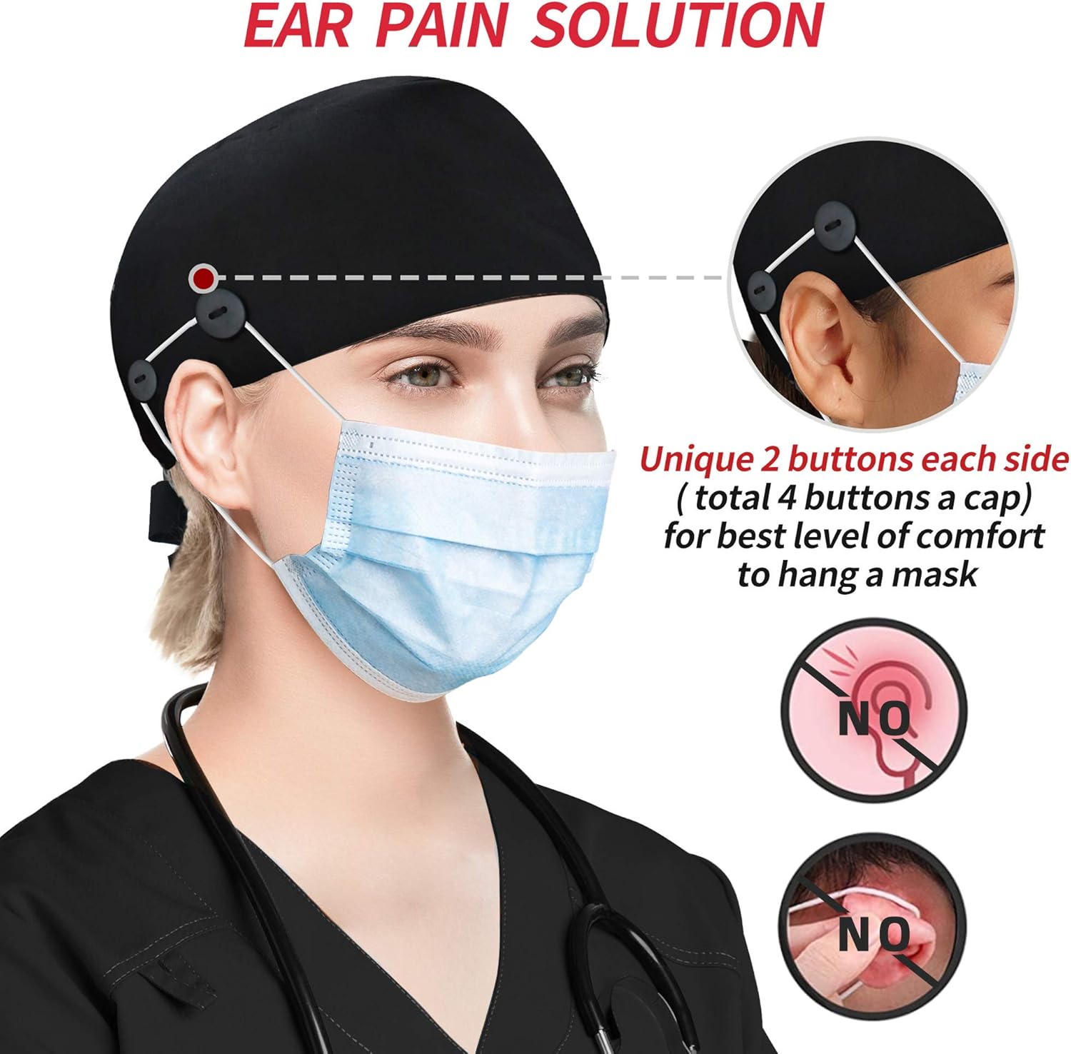 Working Caps with Button and Sweatband, Adjustable Working Hats for Women Men, One Size (Tie Back or Toggle) — image 3