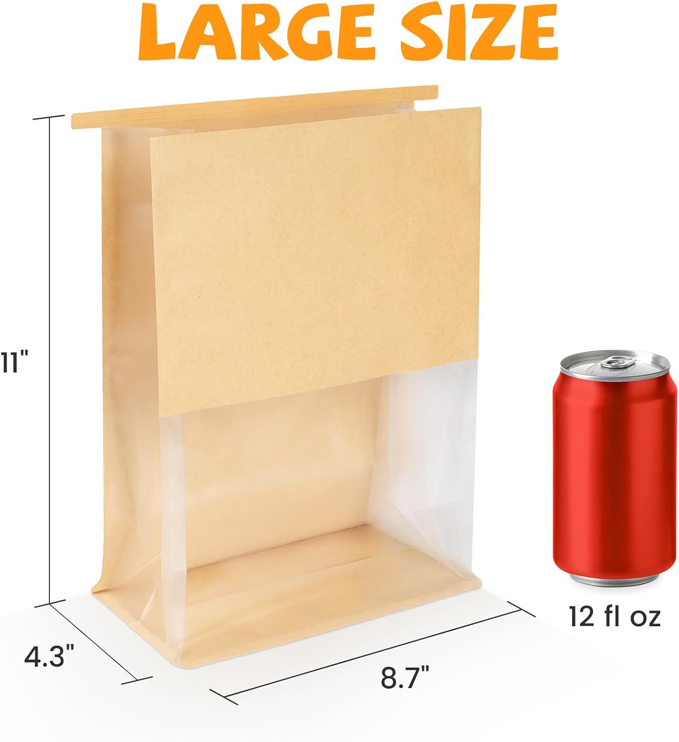 50 Pack Bread Bags with Tabs for Homemade Sourdough Bread, 8.7 × 4.3 × 11 Inches Tin Tie Tab Lock Large Paper Bakery Packaging Bags with Window for Gifting & — image 2