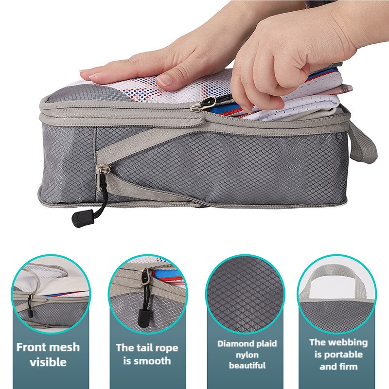 4-piece Set Pink Compression Travel Storage Bags Set, Mesh Travel Organizers for Luggage, Foldable and Space-Saving Packing Cubes — image 3