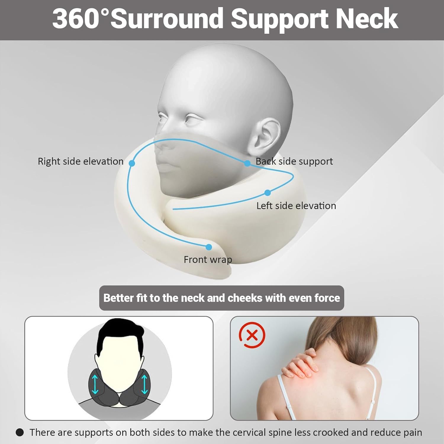 Travel Neck Pillow U-Shaped Memory Cotton for Airplane Sleep and Neck Support Pale Gray and Dark Gray โ image 3