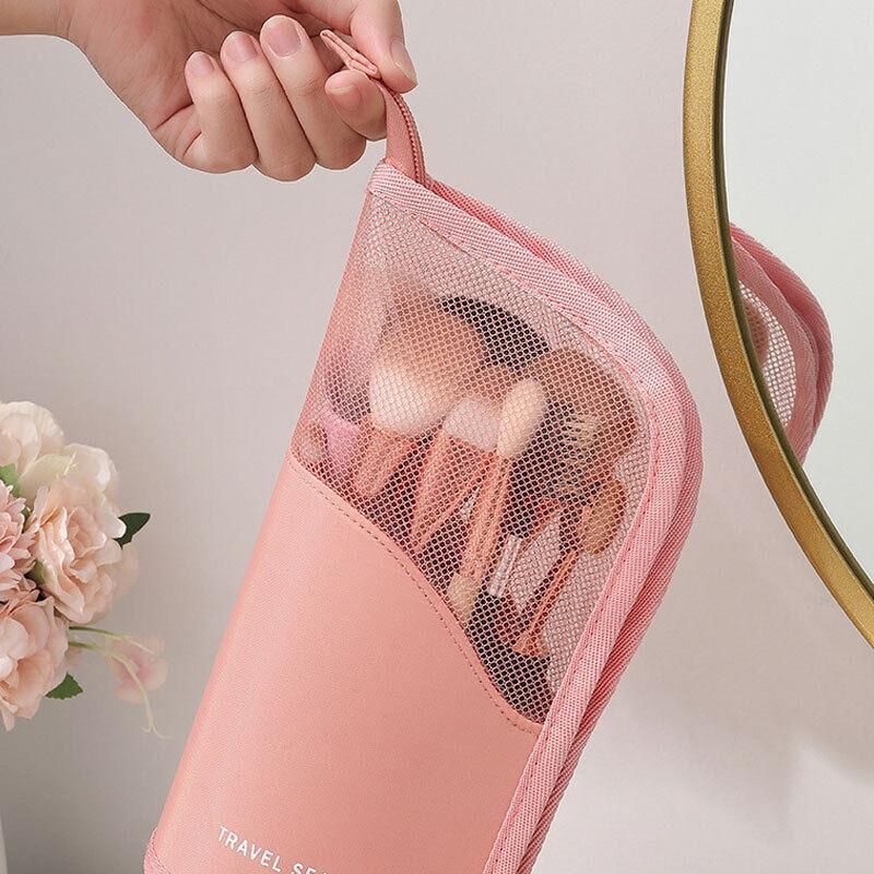 Stand Cosmetic Bag Travel Zipper Makeup Brush Holder Organizer Pouch Case Cover - Pink — image 3