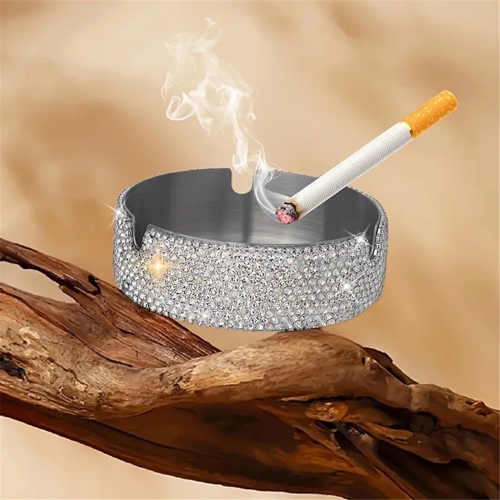 Ashtray,Stainless Steel Ashtray with Lid Bling Crystal Diamonds,Cigarette Ashtray for Indoor or Outdoor Use,Ash Holder for Smokers,Desktop Smoking Ash Tray for — image 5
