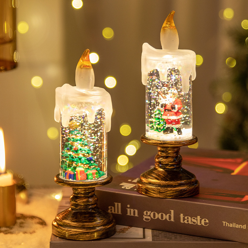 Battery Operated LED Snow Globe Candle with Rotating Glitter Water, Flameless Christmas Table Light for Holiday Home Decor, Snowman โ image 3