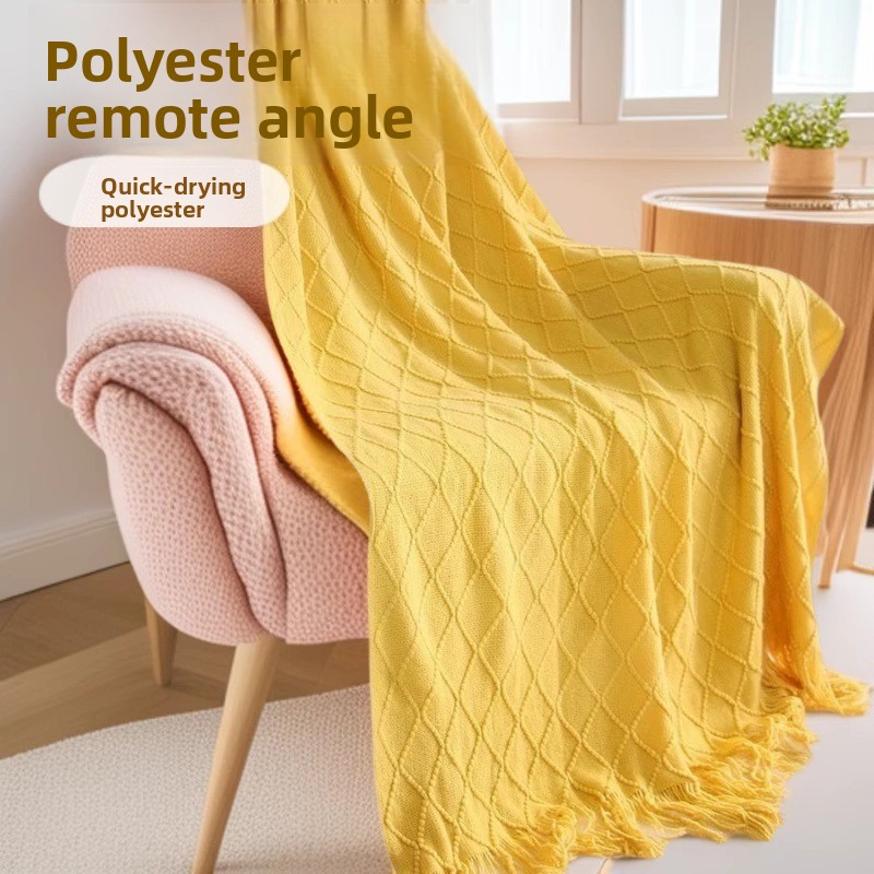 Orange-red Nordic Knitted Throw Blanket with Tassels 130x230cm Soft Acrylic Diamond Pattern Sofa Cover Bed Runner and Travel Blanket โ image 4